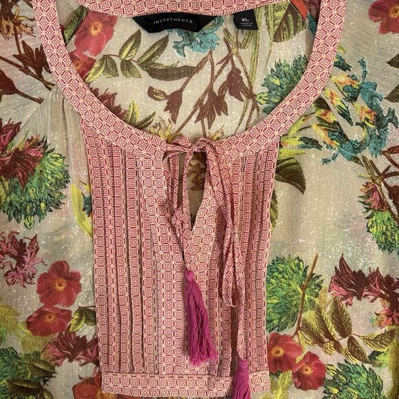 Investments XL Womens Sheer Floral Blouse Cottage Core Casual Feminine MultiColr - Picture 2 of 9